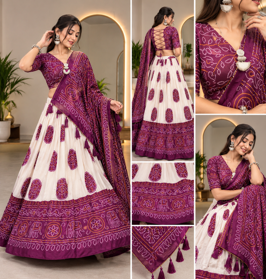 Purple & White Patola Bandhani Chaniya Choli – Navratri Special