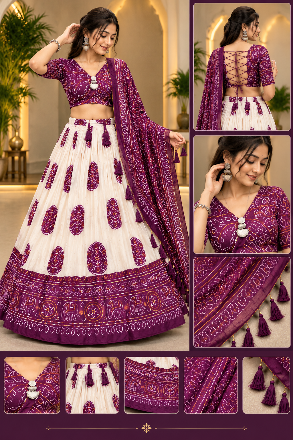 Purple & White Patola Bandhani Chaniya Choli – Navratri Special